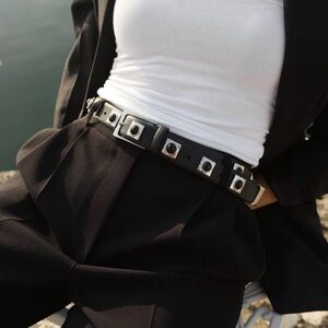 Aureum No. 2 belt black leather silver studded